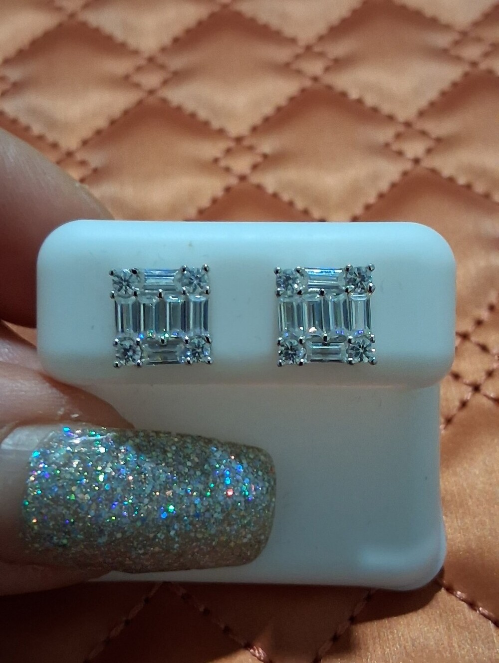 Beautiful 3ct Real Moissanite Emerald & Round Cut Earrings